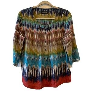 Jones New York Womens Size 8 Multicolor Bohemian Print Silk Popover Blouse Top